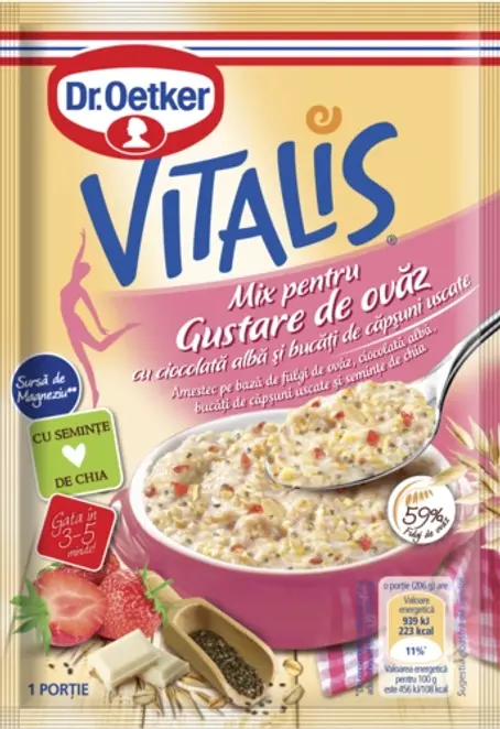 Dr. Oetker Gustare de ovăz cu ciocolată albă și căpșuni