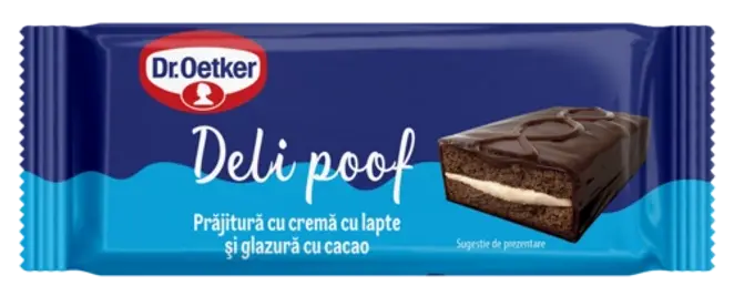 Dr. Oetker Deli Poof prăjitură lapte și glazură ciocolată