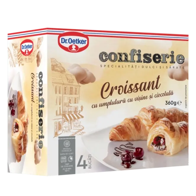 Dr. Oetker Confiserie Croissant cu umplutură cu vișine și ciocolată