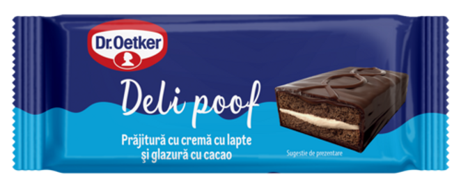 Dr. Oetker Deli Poof prăjitură lapte și glazură ciocolată