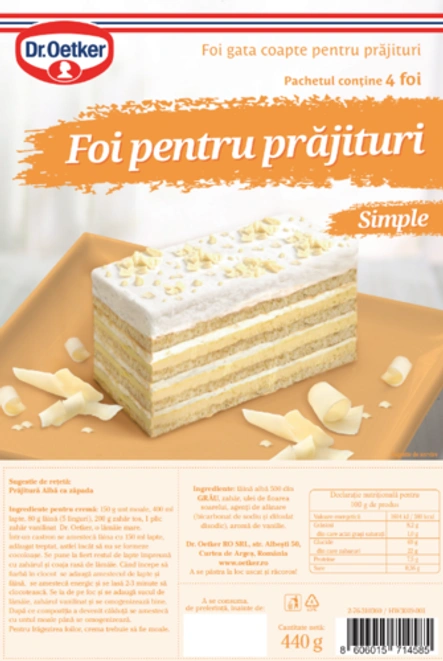 Foi simple pentru prăjituri Dr. Oetker 440g